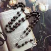 Pendant Necklaces CottvoVintage Oval Dark Brown Beads Chain Pray Chaplet Virgin Mary Medal Catholic Crucifix Cross Rosary Necklace Jewelry