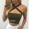 Kvinnors tankar Summer Sexig criss Cross Halter Bandage Crop Top Tank Cut Out Bustier Cami