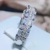 Cluster Rings Luxury Full Diamond White Zirconia Claw Set Ring Women 925 Stamp Fashion Party Wedding Jewelry Gift Commercio all'ingrosso