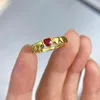 Cluster Anéis Wong Rain Banhado a Ouro 18K Prata Esterlina 925 4 4MM Coração Lab Ruby Gemstone Vintage Fine Jewelry Anel Para Mulheres Presente Atacado