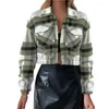 Women's Jackets Women Autumn Coat Plaid Print Flap Pockets Turn-down Collar Lapel Loose Soft Cardigan Zipper Contrast Color Spring Short