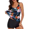 Maillots de bain pour femmes deux pièces Tankini maillots de bain pour femmes fille Floral contrôle du ventre maillot de bain haut avec shorty vêtements de plage