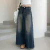Spódnice vintage w trudnej sytuacji dżinsy z niską talią umyte luźną swobodną długą spódnicę