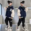 Jackor Spring Autumn Jackets Coat Boys Basketball Jacket Teen Barn Hooded Baseball Uniform Children Bomber Jacket 4 6 8 10 12 13 14 Y 230628