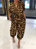 Kvinnors jumpsuits rompers 2023 sommar romper kvinnor sexig leopard tryck retro jumpsuits korta ärm avslappnade lösa knappar lastbyxor vintage totalt J230629