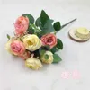 New European Style 10 Head Tea Roses Simulated Bouquet Wedding Silk Fabric Home Decoration with Artificial Flowers Rose Camellia Bud