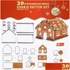 Pişirme Kalıpları Bar 3D Gingerbread House Paslanmaz Çelik Noel Senaryo Çerez Kesiciler Set Bisküvi Kalıp Fondan Kesici Aracı Damla D Dhrgy