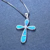 Pendentif colliers mode blanc bleu opale de feu collier Boho femme grande croix Vintage couleur argent fiançailles pour les femmes