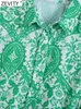 Robes décontractées basiques ZEVITY femmes mode Paisley imprimé fleuri ceinture Mini chemise robe femme Chic grand ourlet pli plissé vert Vestidos DS9353 230629