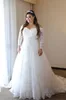 2023 Long Sleeve Plus Size Wedding Dresses Off Shoulder Sparkly Sequined Appliques Lace A Line See Through Back Bridal Gowns Custom Size