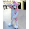 Rosa och vit mitten av pälsen Husky Fox Mascot Costume Top Cartoon Anime Theme Character Carnival Unisex vuxna storlek Julfödelsedagsfest utomhus outfit kostym