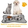 Lits pour chat meubles 2 pièces brodé facile à nettoyer tapis pour animaux de compagnie pour l'eau de nourriture mignon réutilisable microfibre forme d'os de chien coussin d'alimentation antidérapant sous le bol 230628