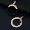 Hänghalsband allyes mode trä ihålig cirkel läder halsband för kvinnor enkel guld färg wrap tröja kedja charm smycken