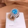 Cluster Rings Fashion Leaves Paraiba Flowers Oval Aapphire Round Full Diamond Couple Ring For Women Geometric Zircon Anniversary Gift