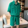 Men S Tracksuits 2023 Summer Short Suit Manlig fast färg Löst tshirts och Shorts 2 -stycken Set Harajuku Style Casual Tracksuit Men Clothing 230629