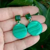 Boucles d'oreilles clous KKGEM bijoux pierres naturelles géométriques 22mm forme de pièce de monnaie malachite verte