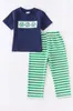 Abiti da abbinare alla famiglia Girlymax Day Sibling Stripe Clover Neonate Dress Boys Pants Set Ruffles Pagliaccetto Smocked Abbigliamento per bambini 230628