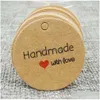 Juldekorationer 100 st multi Cute Brown White Paper Gift Etikett Tag Handmaserade smycken Charms Round Favors Cookies Decora Dhtdd