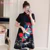 Ropa étnica Tallas grandes M-4XL Ópera de Pekín Estampado Moda Moderna Tendencia Cheongsam Vestido para mujer Manga corta Qipao Chino tradicional