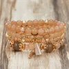 Charm Bracelets 4PCS/Set Boho Geometric Crystal Beaded Bracelet Set For Women MultiLayer Bangles Natural Stone Beach Wedding Party Jewelry