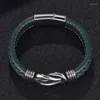 Pulseras con abalorios, joyería Punk para hombre, pulsera de cuero verde, gráfico de bobinado Irregular, cierre magnético de acero inoxidable, pulsera para hombre, regalos para hombre