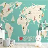 3Dウォールパネル北欧の新鮮な新鮮な漫画スポーツ世界地図背景壁画壁紙