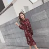 カジュアルドレスプリントビンテージシフォンロングドレス女性スリーブボウタイネックA-Line Boho Beach Mujer Vestidos Temperamentc