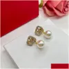 Stud 2023 Boucles D'oreilles Pour Les Femmes Européennes Et Américaines Simple Tempérament Petite Perle Diamant Lettre Cadeau Anniversaire Mariage Anniversaire D Dherg