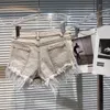 جينز المرأة prepomp 2023 Summer Collection High Weist Feathers Tassel Gray Slim Slim Shorts Women Short Streetwear GH978