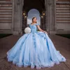 Sky Blue Quinceanera Dress Off The Shoulder senza maniche per 15 ragazze Ball Gown Appliques Beads 3DFlower formale Prom Vestido