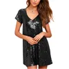 Casual Dresses Qinghua Sparkle Sequin Mini Dress for Women Short Sleeve Babydoll T Shirt Tiered Tunic Concert Party