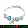 Nuevos 925 encantos de plata esterlina pulseras azules para mujeres diseñador senior regalo de moda flor océano tortuga colgante DIY fit Pandora pulsera con caja