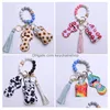 Keychains Lanyards 12 Colors Wooden Tassel Sile Bead String Bracelet Keychain Bag Car Key Chain Wristband Hand Sanitizer Holder Wi Dhm93