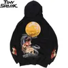 Mens Hoodies Sweatshirts 2023 Men Hip Hop Hoodie Sweatshirt broderad blommig fullmåne Rabbit Harajuku Streetwear Hoodie Pullover Cotton Autumn Hips J230629