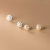 Pendientes de botón VENTFILLE Plata de Ley 925 Perla simple francesa Mujeres Luz Temperamento de lujo Boda 14k Joyería chapada en oro