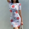 Robes décontractées 2023 été Sexy femmes à manches courtes col rond robe couleur unie dégradé 3D impression plage Hawaii Fit