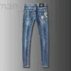 Men's Jeans designer Spring Summer Brand Elastic Korean Version Slim Fitting Feet Golden Horse Printed Blue Pants QOBD