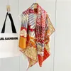 Scarves Lion Print Mulberry Silk Scarf Large Hem Roll Shawl Female Twill Hems Rolled Designer Foulard Shawls Stole 135cm