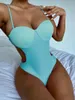 Women's Swimwear Backless 2023 One Piece Swimsuit Woman Abdomen Control High Waist Solid Color Bandage Monokini Tankini Cover Ups Up