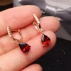 Boucles d'oreilles pendantes argent incrusté vin rouge rubis pour les femmes exquis et Simple goutte d'eau dans les boucles d'oreilles bijoux de fête de mode