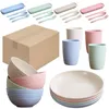 Dinnerware Sets 28pcs/Set Wheat Straw Nature Material Tableware Household Tray Anti-drop Bowls Plate Forks Cups Spoons Chopsticks Kit Dinner