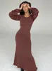 Basic Casual Dresses Elegant Summer Knitted Maxi Dress Long Sleeve Casual O-neck Holiday Beach Dresses Backless Evening Party Night Club Vestidos 230628