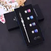Pens Glass Dip Pen And Blue Ink Set Gift Box 5ml Ink Color Signature Pencil Gifts Boxes Handmade 6pcs Glass Dip Pencil Sets