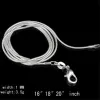 1mm 925 Sterling Silver Smooth Snake Chains Kvinnor Halsband smycken Snake Chain Storlek 16 18 20 22 24 26 28 30 tum grossist ZZ