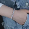 Bracelets porte-bonheur 5A zircon cubique blanc glacé Bling femmes bijoux géométrique demi-rond Rectangle CZ Bracelet de Tennis