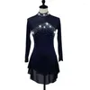 Vêtements de scène robe de patinage artistique femmes fille glace bleu Royal Costume de gymnastique personnalisé strass blanc noir B041