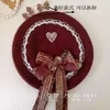 Berets Japanese Beret Lolita Girly Elegant Violin All Matching Woolen Women S Handmade Lace Bow 230629