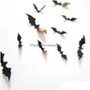 Party Decoratie 12 stks/set Zwart 3D Diy Pvc Bat Muursticker Sticker Thuis Halloween Drop Levering Tuin Feestelijke Benodigdheden Evenement Dhi2F