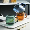 Copo de vidro de camada dupla de cinco cores de alta beleza com alça colorida estilo nórdico copo de água de corpo reto