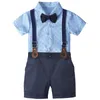 Kläder sätter baby pojkar bodysuit född dopdräkt spädbarn formella suspender shorts set pojke dop dusch gåva